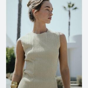 Zara Beige Textured Sleeveless Top